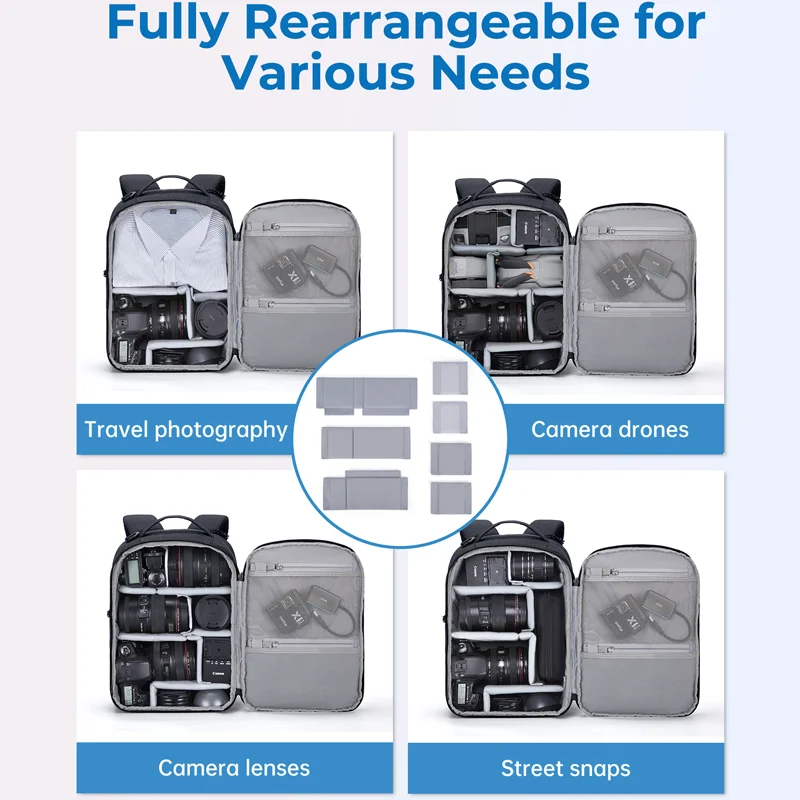 BAGSMART-Sac à dos pour appareil photo reflex numérique, étui de voyage antivol, adapté à Sony, IL, Intérieur o, prolifération avec plusieurs moyens