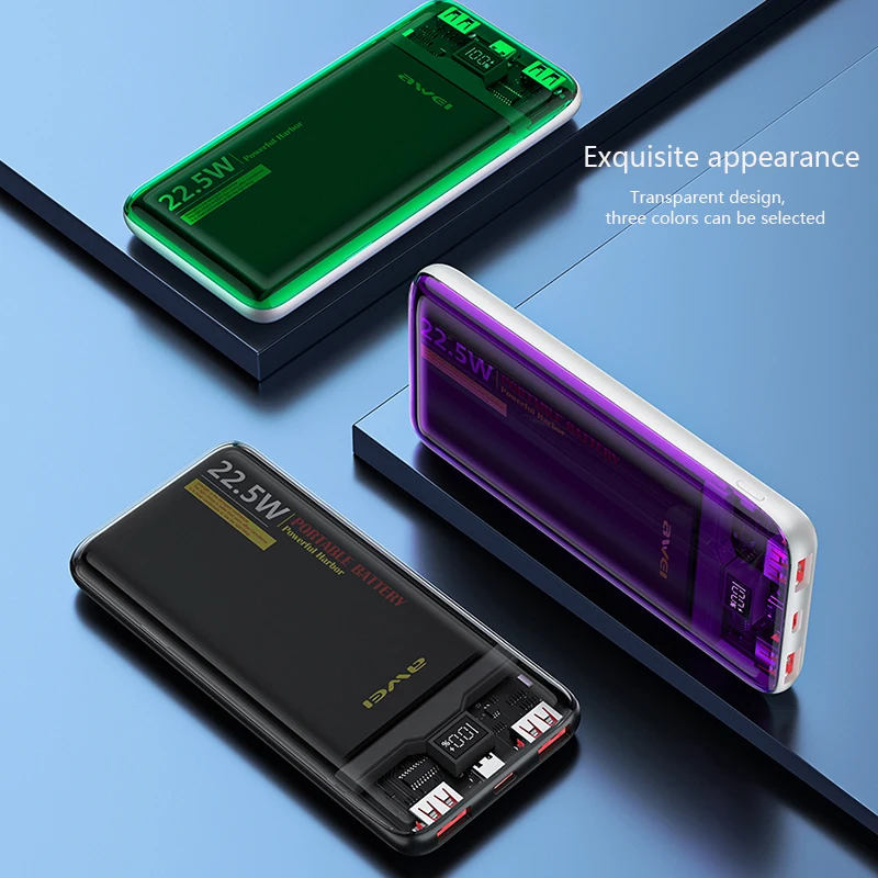 Awei P24K 휴대용 보조배터리 20000mAh 파워뱅크 PD 22.5W 보조베테리 고속충전 외장형 배터리IOS 및 안드로이드폰 옥외 보조배터리용 보조배터리 대용량