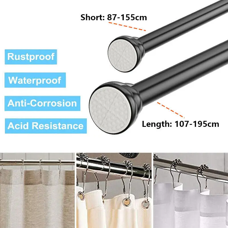 Shower Curtain Pole Rail Rod Bath Door Window Heavy Duty Extendable Telescc`