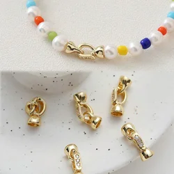 2PCS Necklace Link Buckle with Zircon 14k Gold Plated Charms for Jewelry Making Bracelet DIY Hand Made Brass Accessories