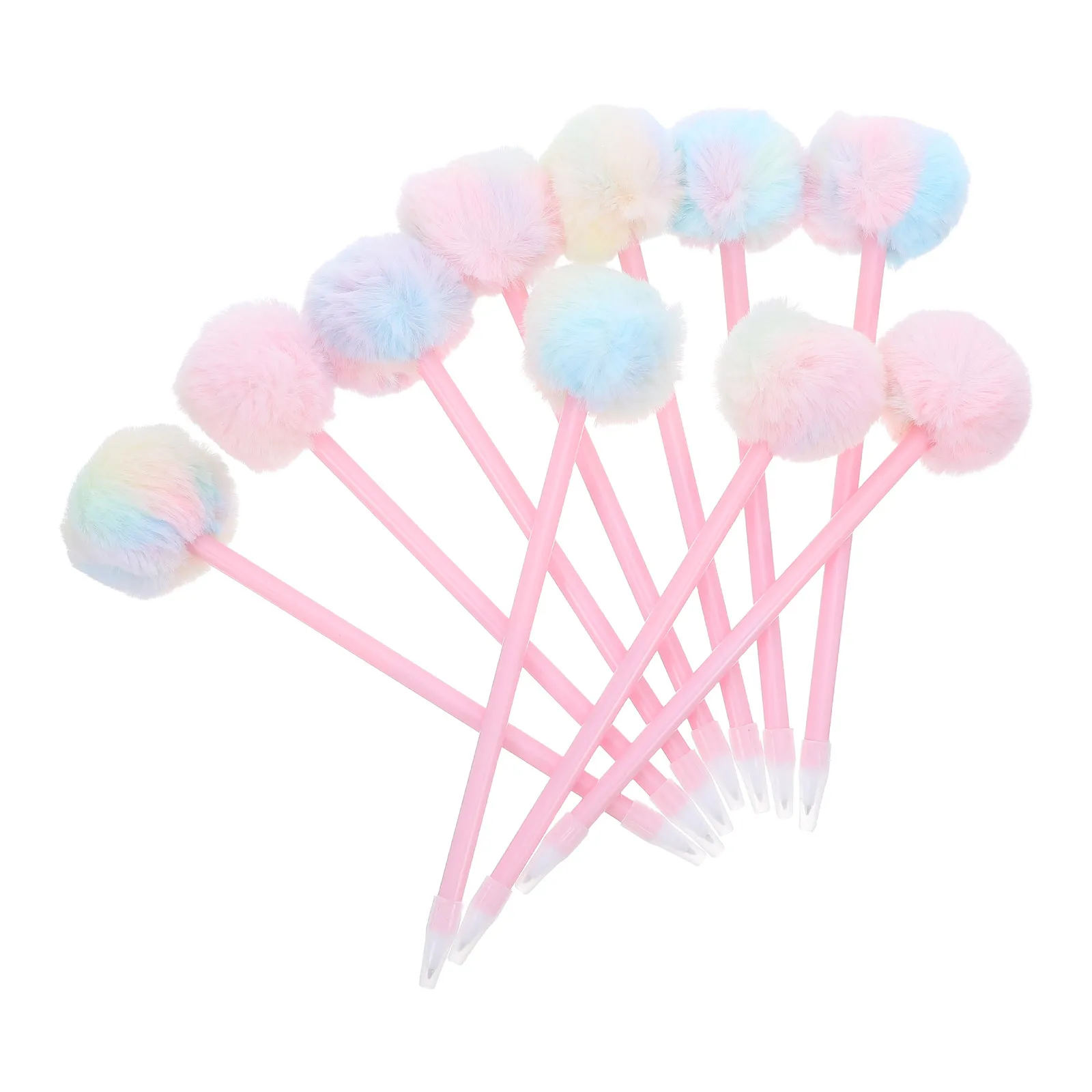 10Pcs Lovely Pompom Ballpoint Pen Ergonomic Grip Gel Ink Pens for Creative Learning Signature Decorative Study Tools