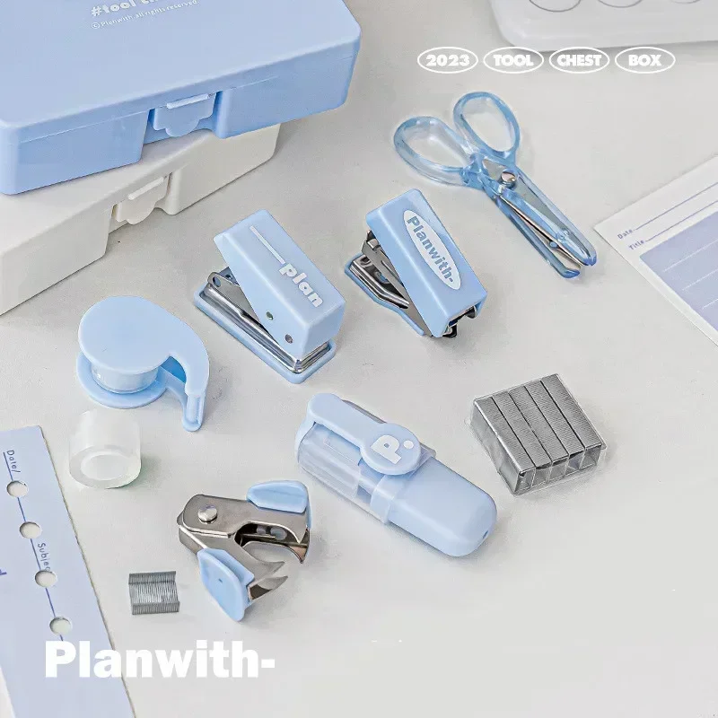 Imagem -05 - Mini Multifunction Grampeador Conjunto para Scrapbook Mini Puncher Staple Hole Tape Machine Caixa de Ferramentas Back to School Student Supplies