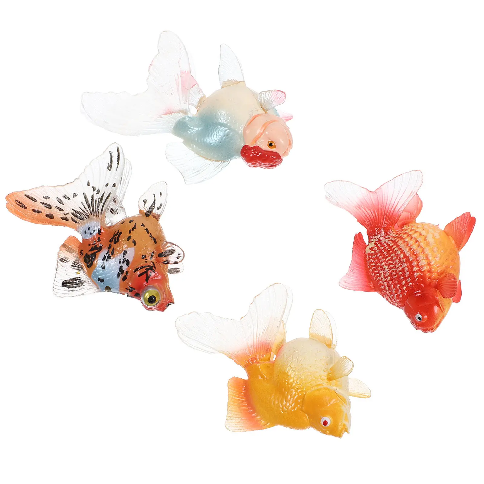 

4Pcs Goldfish Simulation Plastic Realistic Lifelike Fish Decoration Colorful Safe Surface Fish Ornament Ocean Style Party Supply