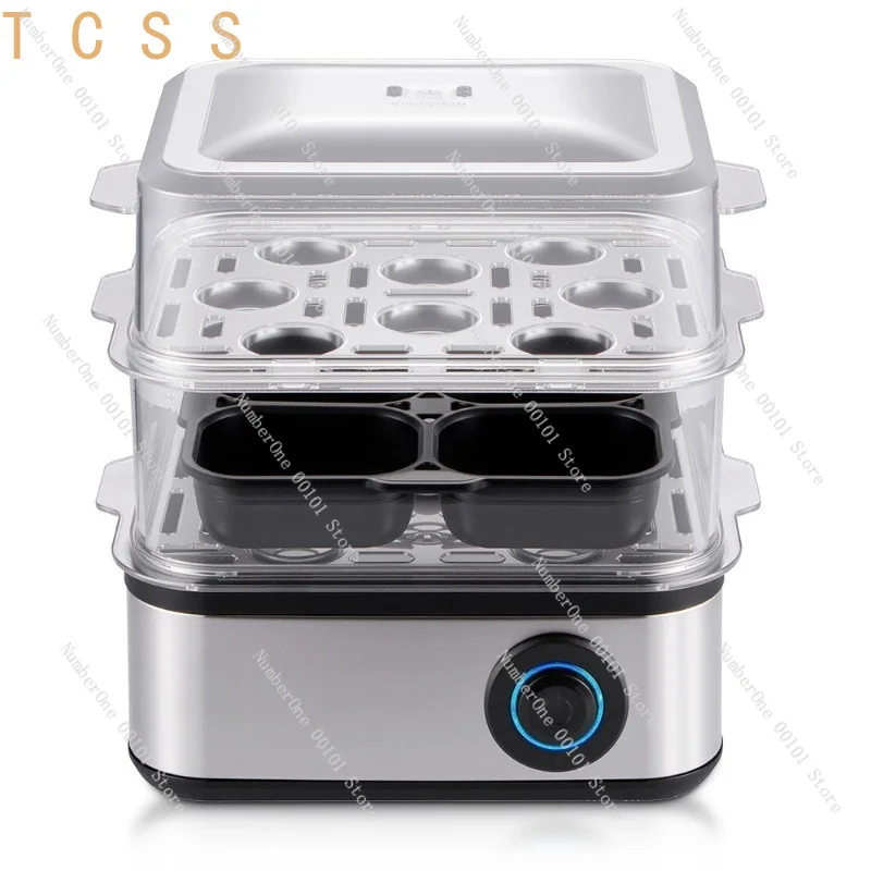 Automatic Egg Cooker Double Layer Boiler Steamer Soft Hard Boiled Poached Eggs Kitchen Timer Keep Warm BPA-Free Easy Clean