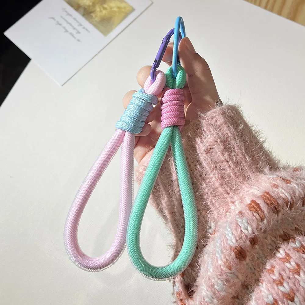 LLavero de cuerda para bolso de teléfono móvil con colgante fluorescente de malla, accesorios decorativos creativos de moda, correa para la muñeca