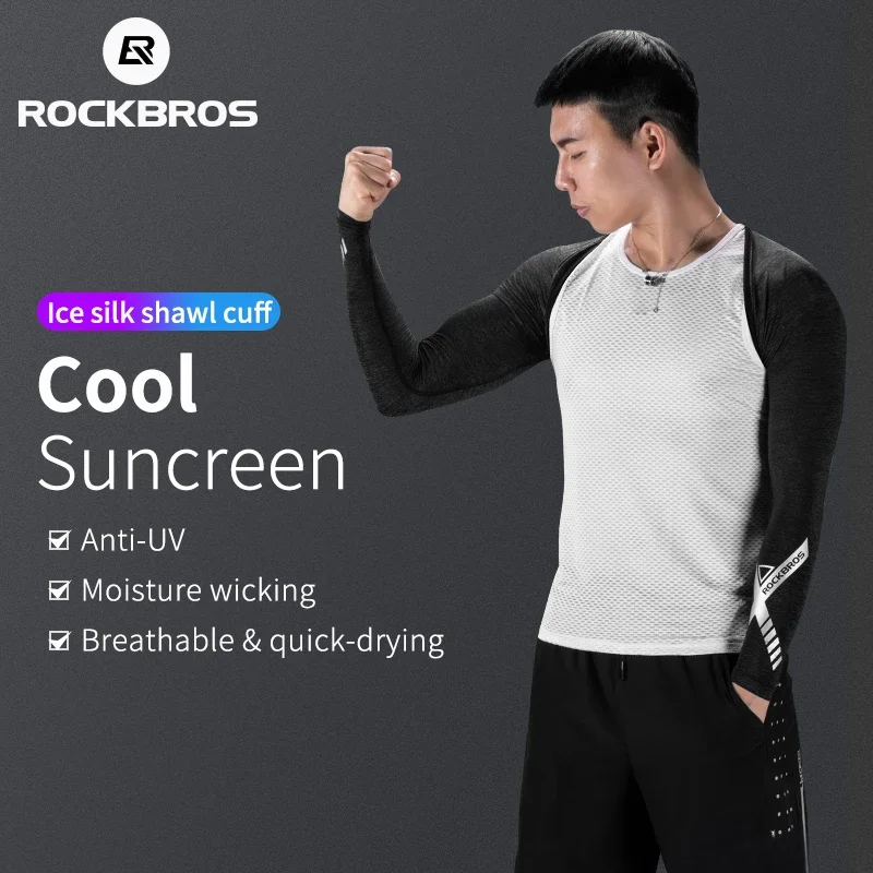 ROCKBROS Summer Arm Sleeves Men Women Shawl Ice Silk Anti-UV Fishing Running Cycling Sleeves Outdoor Sports Arm Cover Warmers