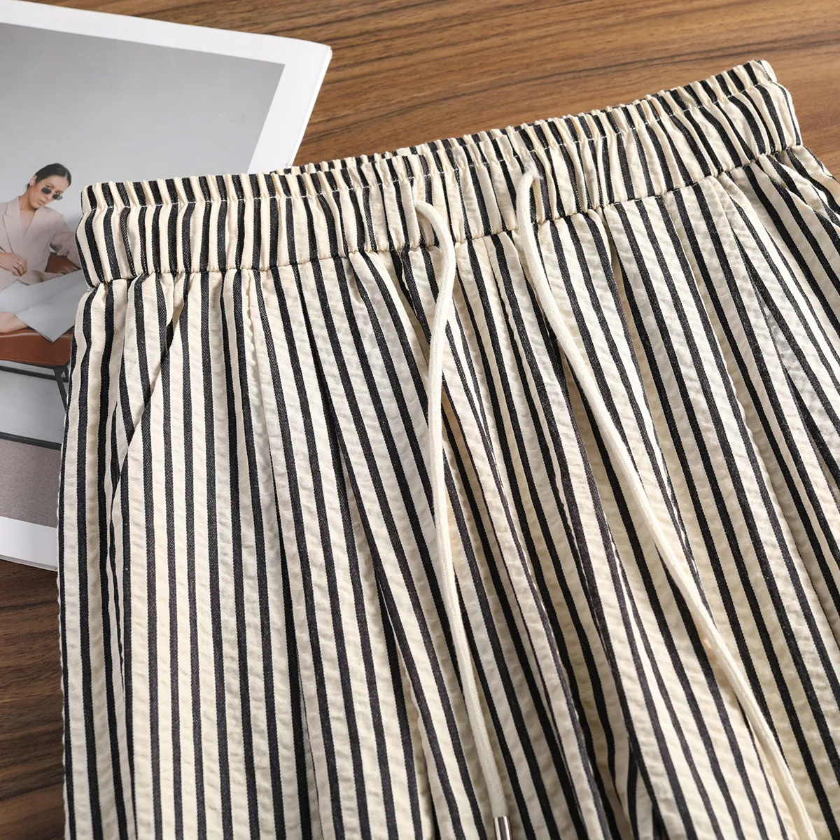 LOUIS YAO Women Casual Long Pants Contrast Color Striped Casual Trousers Loose Fit Straight Wide Leg Pants