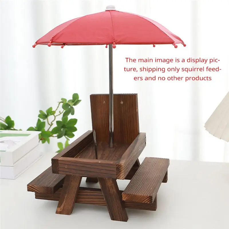 A74E-Wooden Squirrel Feeder Bird Pet Dining Table Bench Hanging Feeding Table Mini Umbrella Ornaments