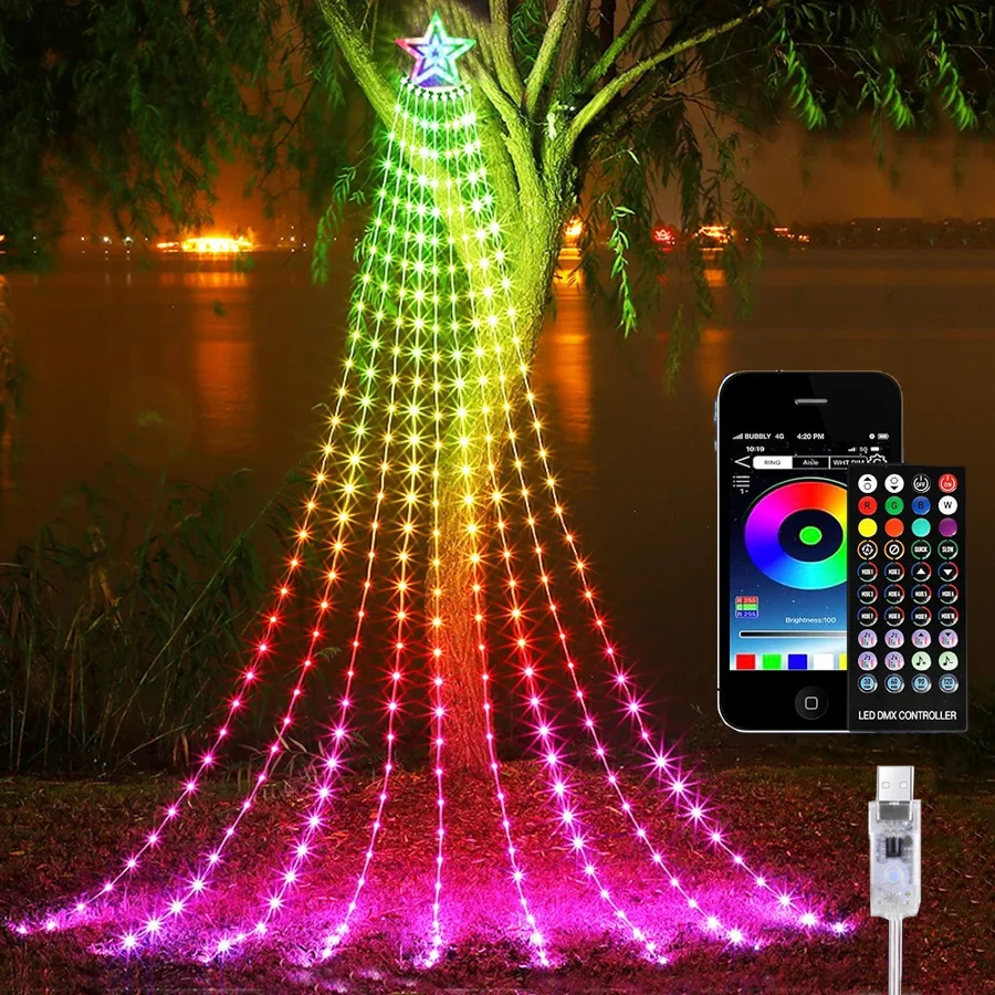 9x3m 304 LED Christmas Tree Decorations Outdoor Star String Lights Smart APP Remote Controlled Waterfall Fairy Light Garland