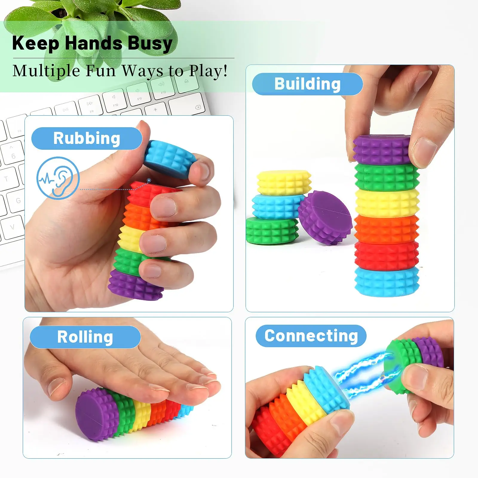 シリコンマグネットボール、自閉症ADHD大人子供向けの痛み刺激フィジェット感覚玩具、抗ストレスハンドヘルドローラー、旅行教室用