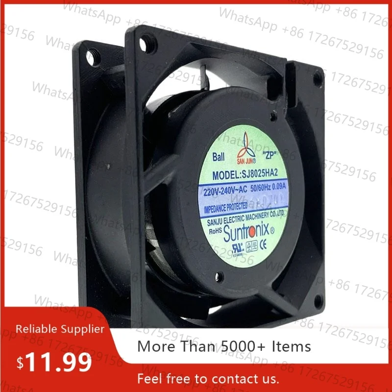 80mm AC 220V 240V Metal Frame Cooling Fan SJ8025HA2, High-Speed Dual Ball Bearing Fan for Server, Cabinet, Industrial Equipment