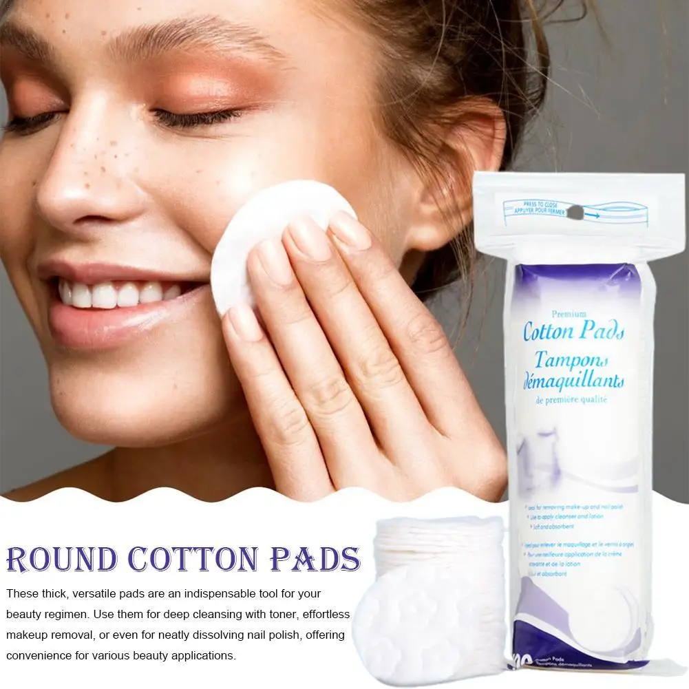 100枚入り 丸型コットンパッド、厚手で柔らかいメイク落としパッド、ふわふわの質感のフェイシャルコットンラウンド（顔と爪用）