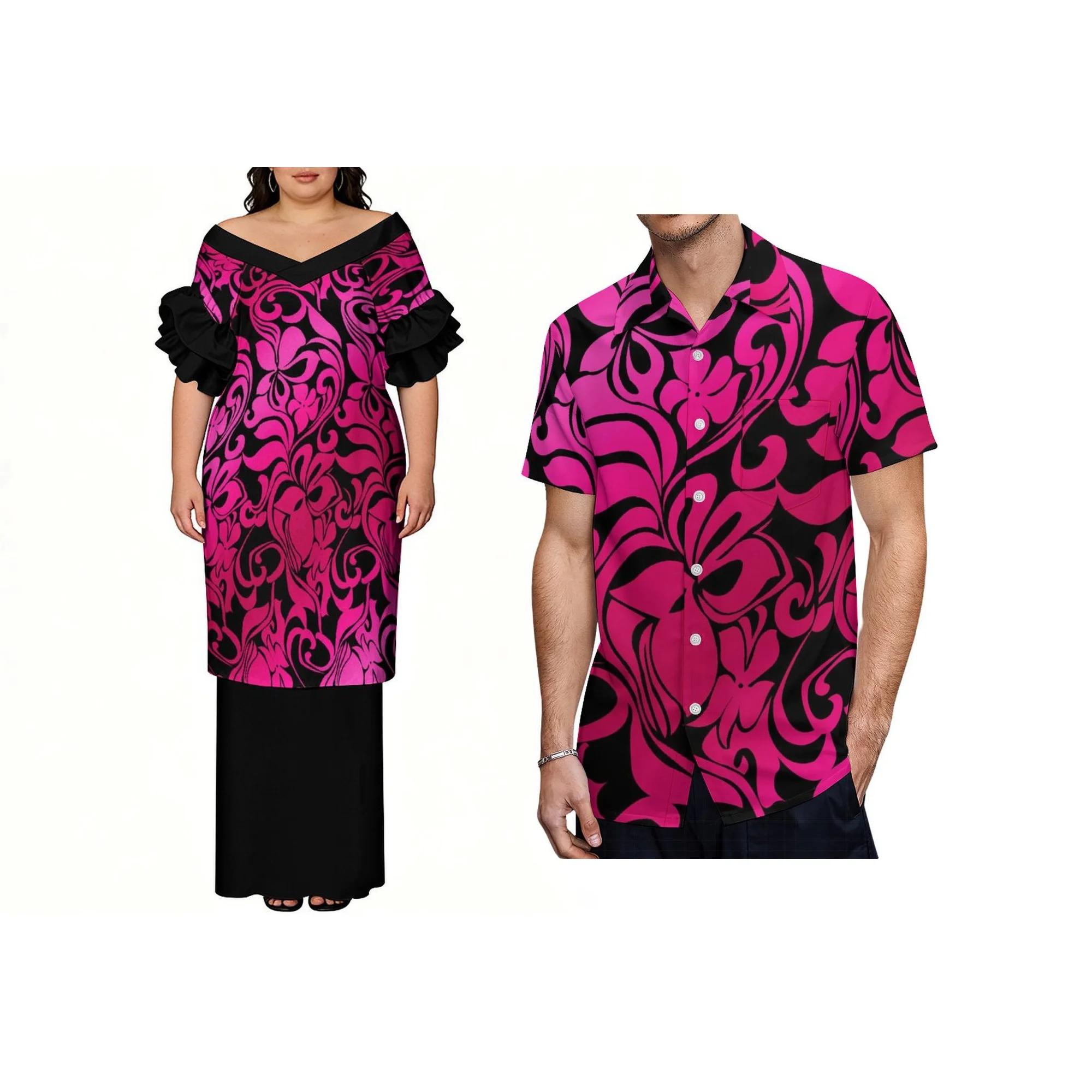 Vestido de mujer de talla grande con volantes y manga corta, estilo polinesio hawaiano Puletasi, diseño de las Islas del Pacífico, 2 piezas, novedad 2026