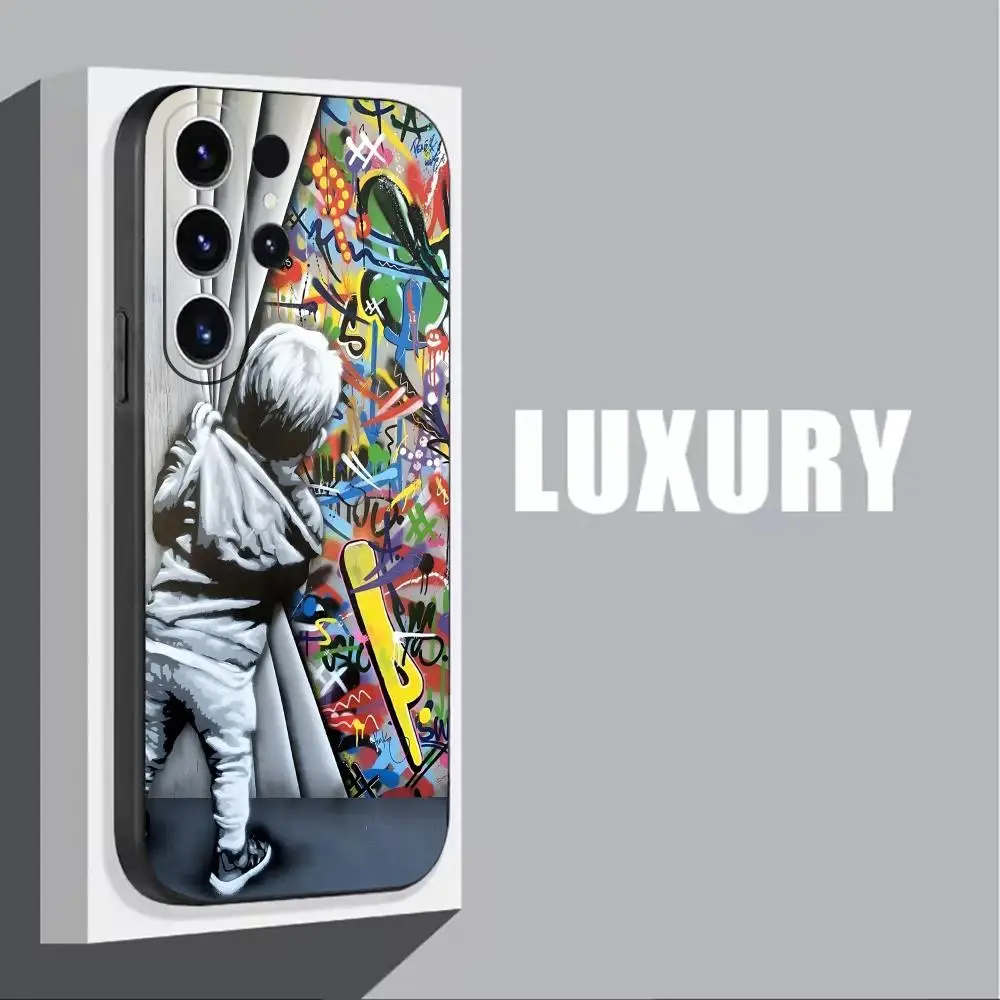 Banksy 낙서 예술 전화 케이스 삼성 갤럭시 S25 S24 S23 S22 S21 S20 플러스 울트라 Note20 소프트 블랙 썸네일 2