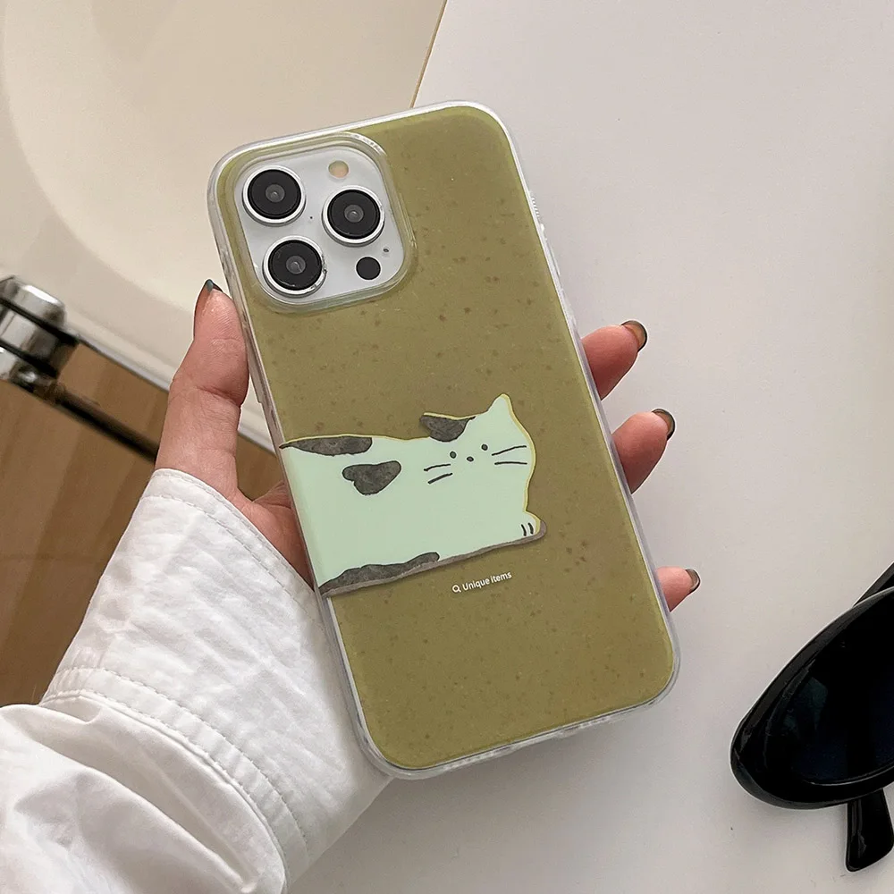 Cartoon Cute Matcha Green IMD Silicone Phone Case for iPhone 16 14 15 13 Pro Max Shockproof Protective Cover Funda