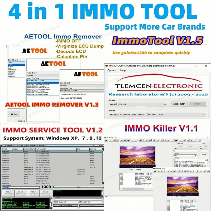 4 in 1 IMMO TOOL v1.5 Car Repair Software immo off edc15 edc16 edc17 bsi + ImmoKiller V1.10 + AE TOOL V1.3 + Immo service v1.2