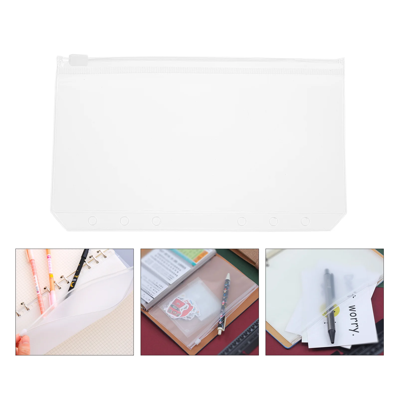 

Loose Leaf Zipper Bag PVC Pouch Folders Binder Document Filing 6 Holes Pockets Bags A6 Clear Storage Tickets Coins Invoices
