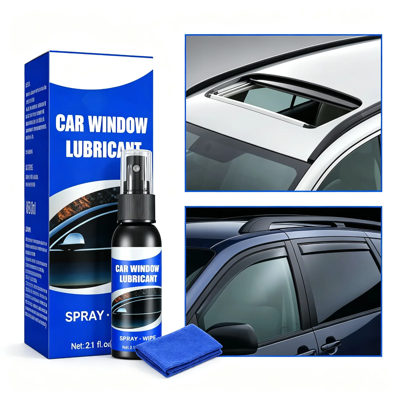 Car Window Lubricant Spray 60ml Abnormal Sunroof Noise Eliminating Track Lift Glass Sealing Strip Rubber Lubricating Liquid