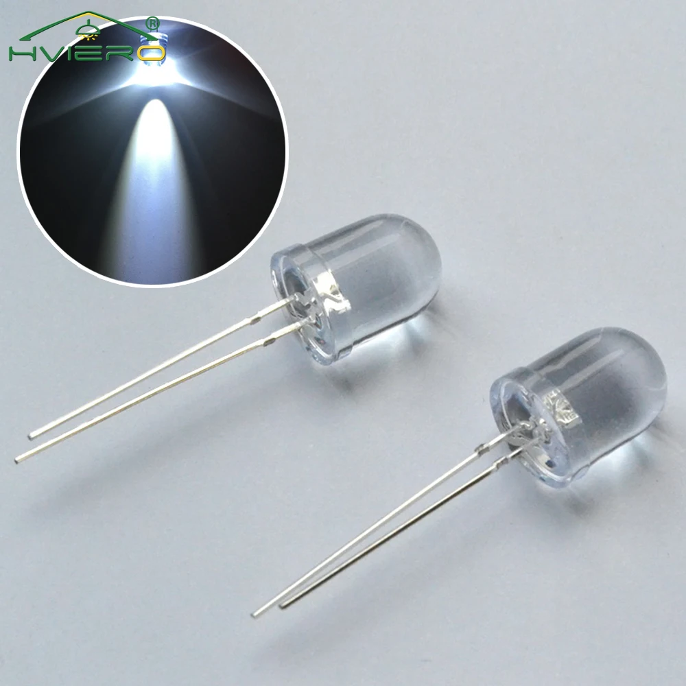 

50PCS 10MM LED Round Head Super Bright Bead Transparent Luminous Environmental Protection Dome Bulb Set-top Box Remote Control