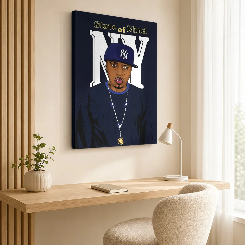 Nas State Of Mind NY Framed Canvas Print Poster Customized Modern Aesthetic Wall Art for Bedroom Decor Ready to Hang Home Gift