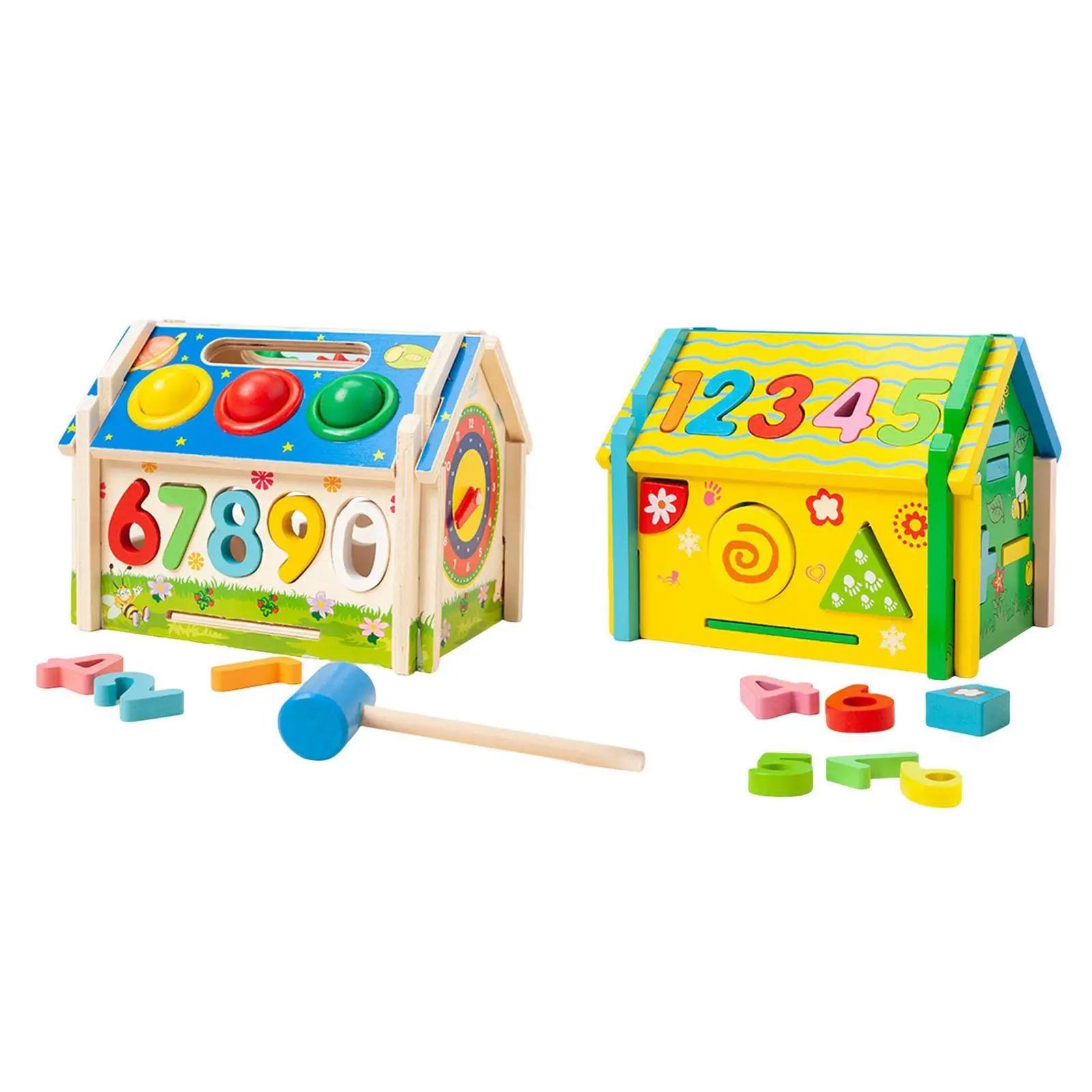 Activity Cube Shape Sorter Box Color Perception Toy Boys Girls House Activity Center Toddlers Wood Shape Sorter House