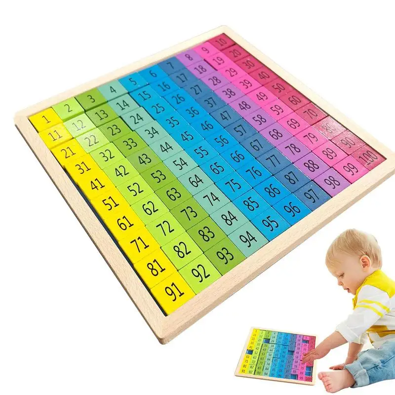 Blocos de Contagem de Madeira para Crianças, Puzzles Montessori, Matemática de Cem Pranchas, 1-100, Números Contando, Jogo Educativo