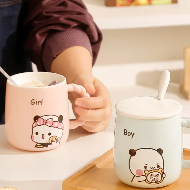 Cartoon Cute Yier Bubu Dudu Ceramic Mugs Mitao Panda With Lid Spoons Coffee Milk Water Cup Mugs Kawaii Drinkware Birthday Gift