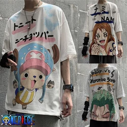 男性と女性のためのワンピースルフィアニメTシャツ、ルーズなTシャツ、特大のトップス、津波、ゾロ、夏のファッション、ストリートウェアのギフト