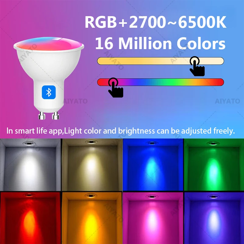 Tuya Bluetooth RGB Gu10 5W Spotlight 220V LED Bulb Lamps Smart Life APP Group Control Timing Music Rhythm Dimming Ambient Light