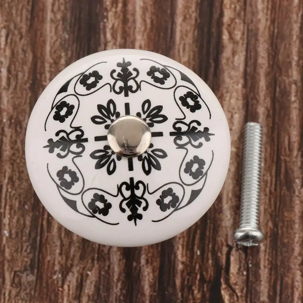 38mm Round Ceramic Cabinet Pull Knobs for Drawer Dresser Kitchen Wardrobe Cupboard Vintage Clolck Printed European Style