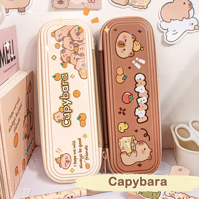 Large Capacity Waterproof Capybara Pen Bag Single Layer Stationery Storage Zipper Funny Pouch for Children