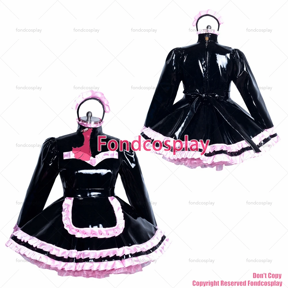 

fondcosplay adult sexy cross dressing sissy maid short French Lockable black heavy PVC dress costume CD/TV[G3869]