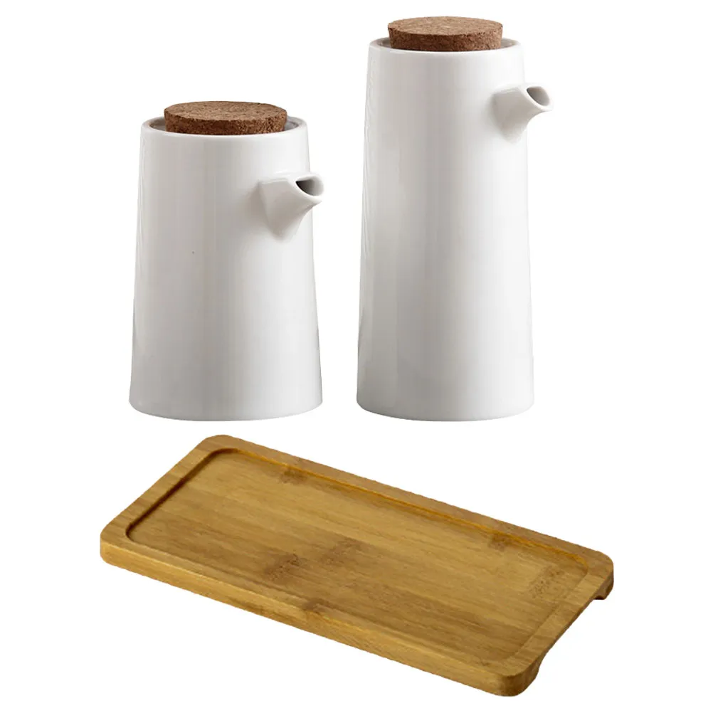 1Set Ceramic Condiment Dispenser Set Space Saving Sauce Bottle Olive Oil Holder Spice Kettle for Home Restaurant