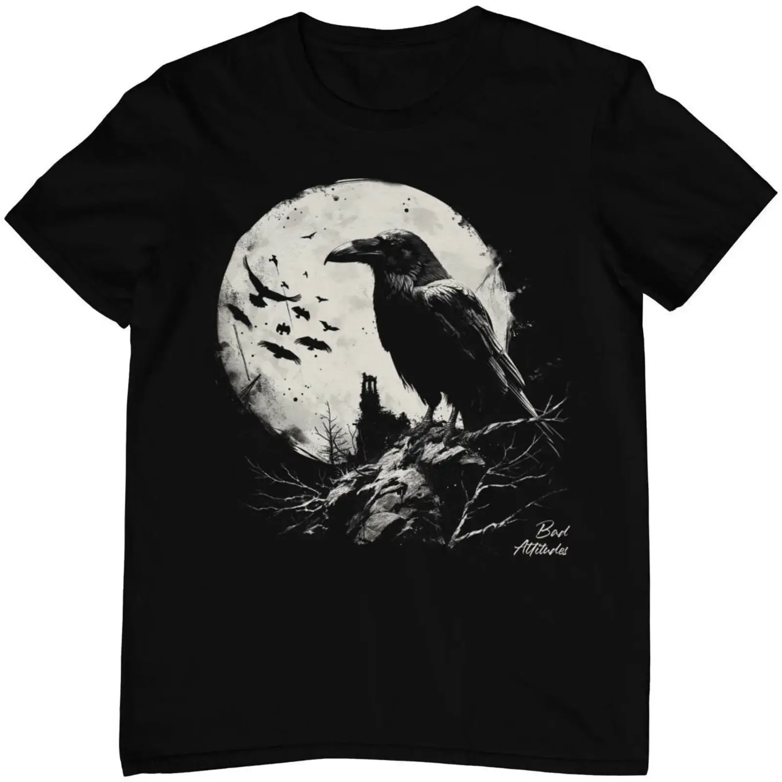 Camiseta Gótica Rabe Grunge Vollmond, Estética Ravencore, Arte Oscuro, Pagano, Gótico, Cuervo sobre Luna, Fantasía, Brujería, Vintage, Lavada