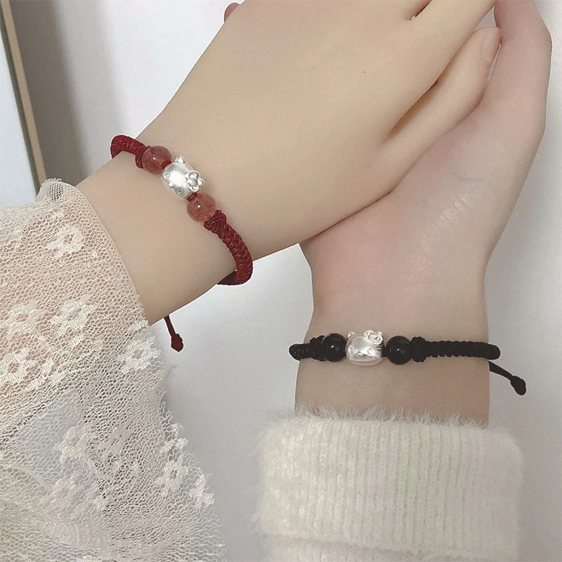 Kawaii Sanrio Hello Kitty Bracelet Retro Cute Cartoon Hand-woven Wrist Bracelet Sweet Good Friend Couple Jewelry Gift