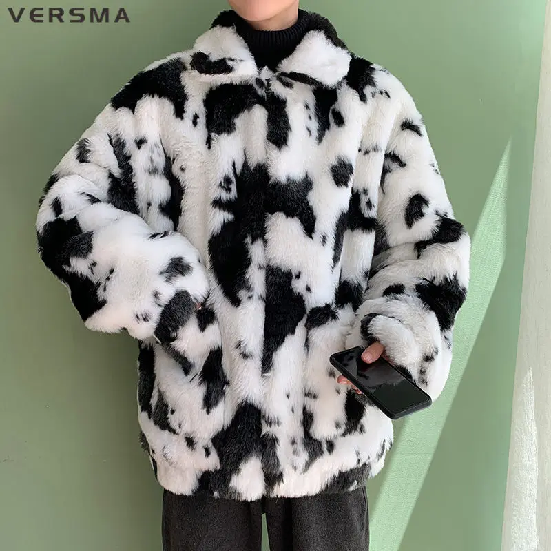 Versma coreano harajuku imitação de cordeiro lã casaco feminino inverno engrossar oversized hip hop pele do falso masculino parkas dropshipping