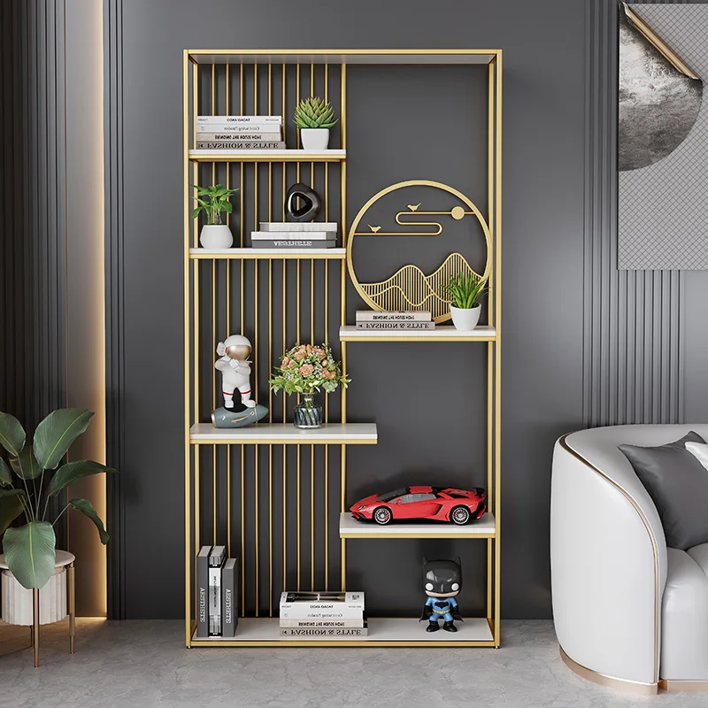 Light luxury style iron storage rack, modern minimalist bookshelf, living room storage shelving, decorative rack, partition