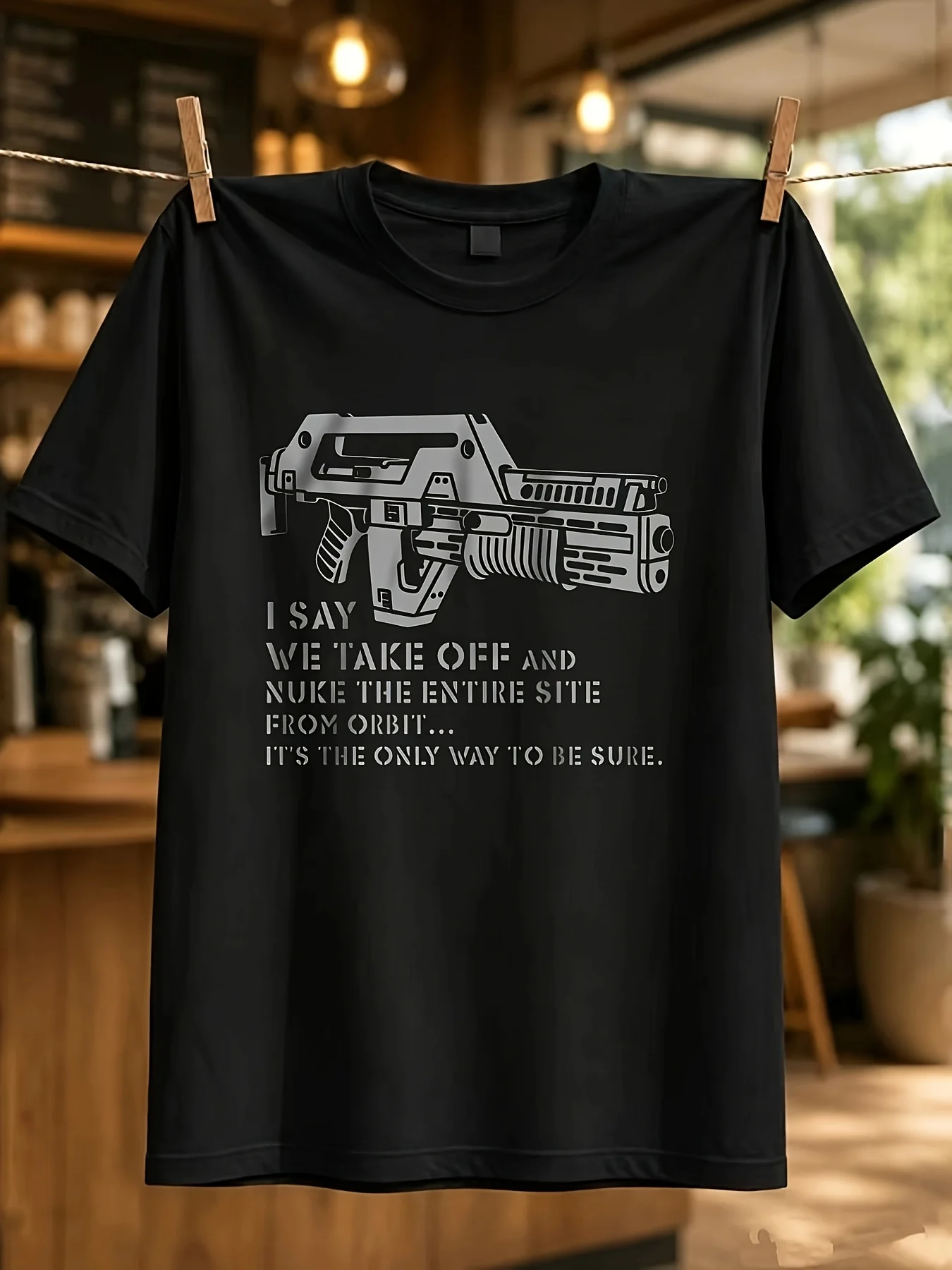 Aliens Nuke From Orbit M41A Pulse Rifle Men'S T-Shirt Unisex All-Season Black Casual Crew Neck T Shirt