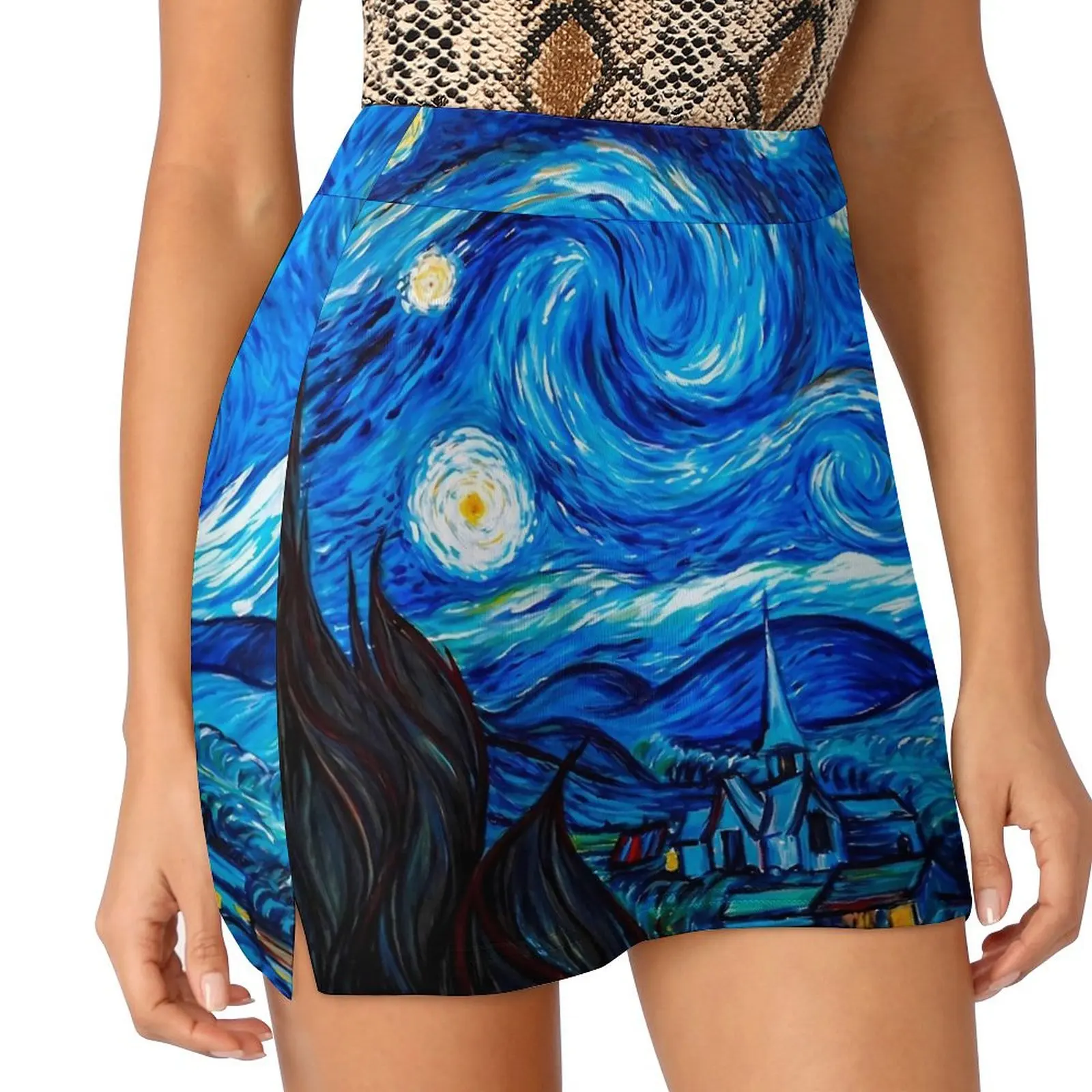 Classic Starry Night Skirt Vincent Van Gogh Kawaii Mini Skirts Spring High Waist Custom Y2K Casual Skirt Big Size