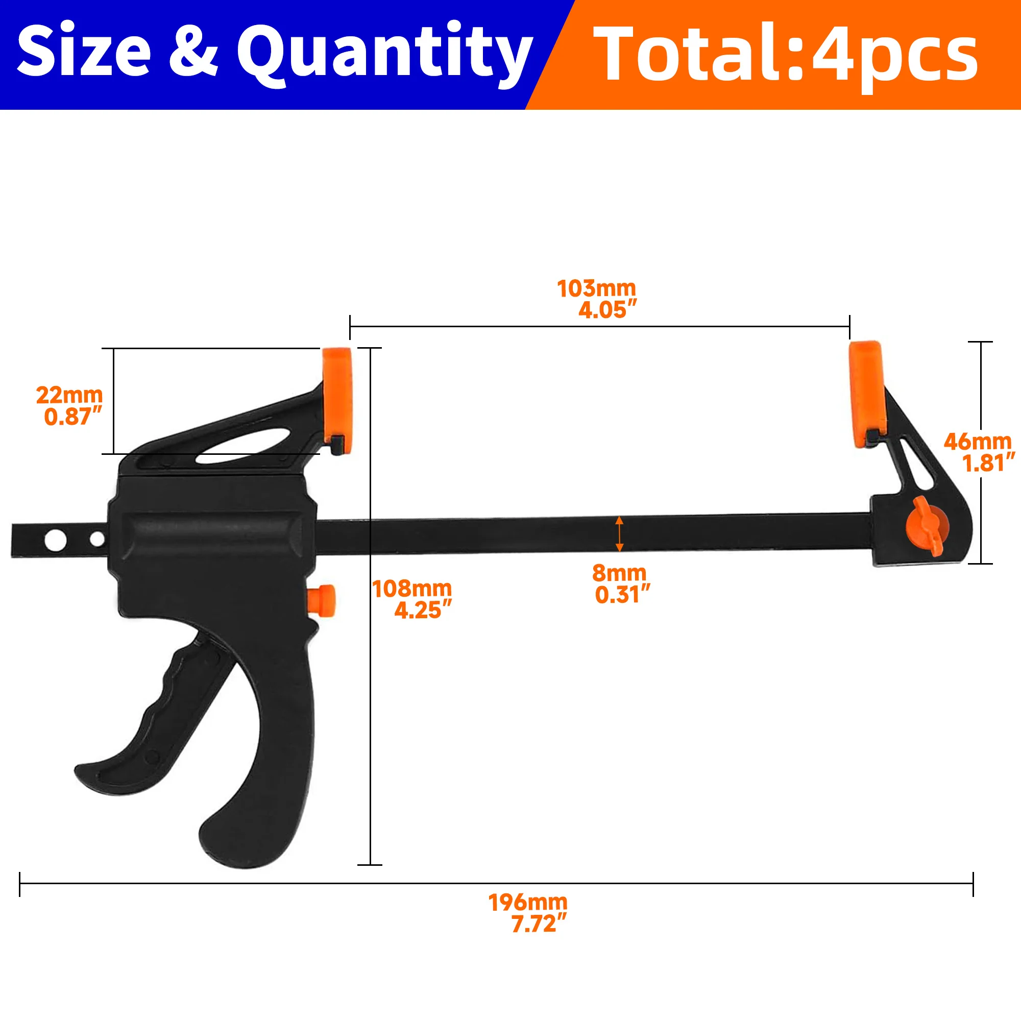 4' Woodworking Clamp 1/2Pcs Set Fixed Type Quick Ratchet Release Speed Extruded Nylon Work Bar Kit Spreader Gadgets DIY Portable