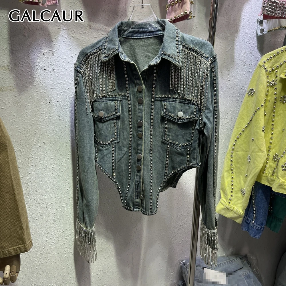 

GALCAUR синяя базовая куртка с кисточками, женская свободная куртка с лацканами и длинными рукавами, нерегулярный дизайн, летние стильные модные куртки