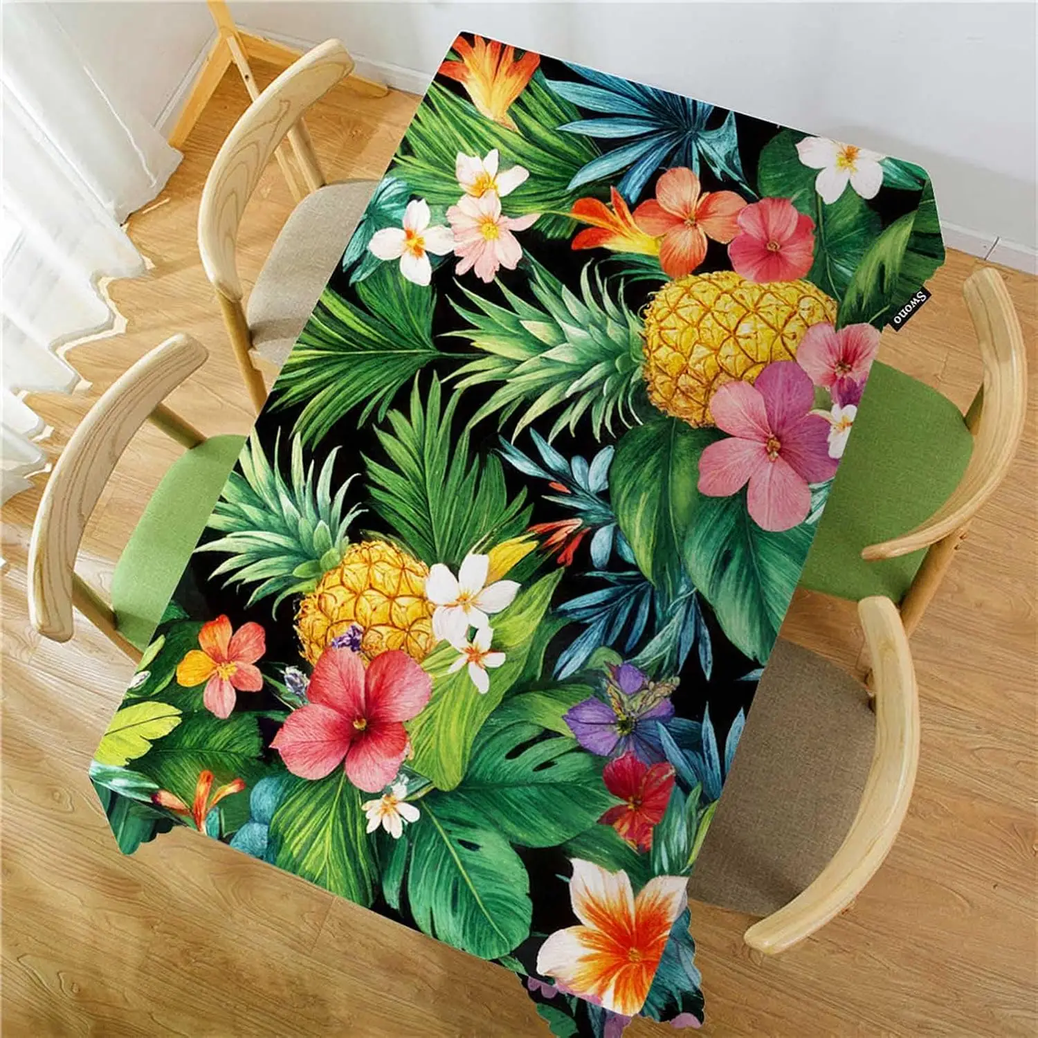 Hawaii Pineapples Flower Palm Leaves Rectangle Tablecloth for Table Decor Summer Tropical Hibiscus Plant Table Cloth Party Decor