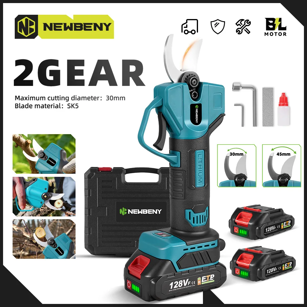 NEWBENY 30 MM Akku-elektrische Gartenschere 2 Gänge Obstbaum Garten Bonsai Verschönern Beschneiden Werkzeug für Makita 18 V Batterie Pin