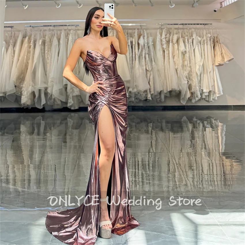 Charming Mermaid Evening Dress Sweetheart Pleat Corset Gown Prom Dress 2024 Side Slit Formal Occasion Wedding Party