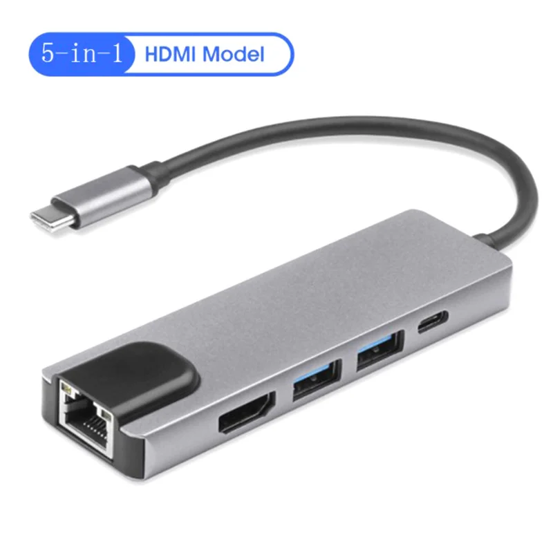 5 In 1 USB C Hub Type C To 4K -compatible Adapter RJ45 Network 100M Ethernet Lan Charger Port Adapter For Macbook Pro