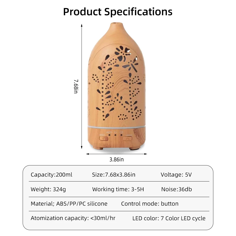 Lavender Hollow Ultrasonic Aromatherapy Diffuser with 7-Color LED Lights, Whisper-Quiet Operation & Auto Shut-Off for Home & Off