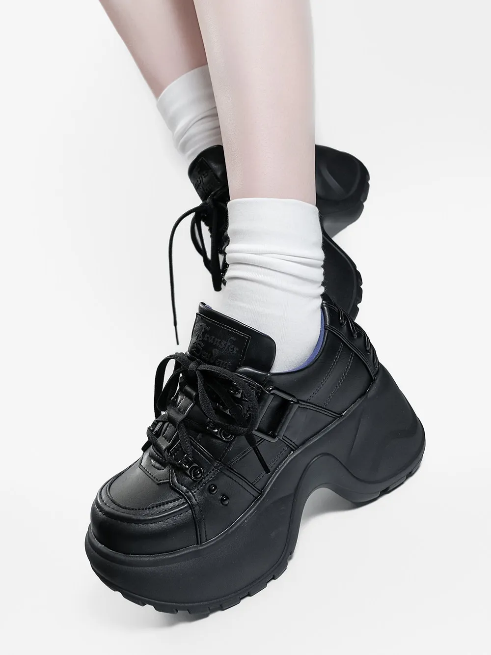 Women's White Chunky Platform Sneakers Buckle Strap Lace-up Thick Sole Casual Shoes Y2k Fashion Trendy Dad Shoes