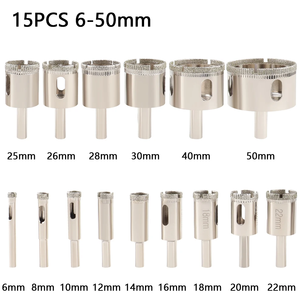 Sierra de agujero de vidrio, brocas recubiertas de diamante, corona de perforación para azulejos, mármol, cerámica, herramientas eléctricas,
