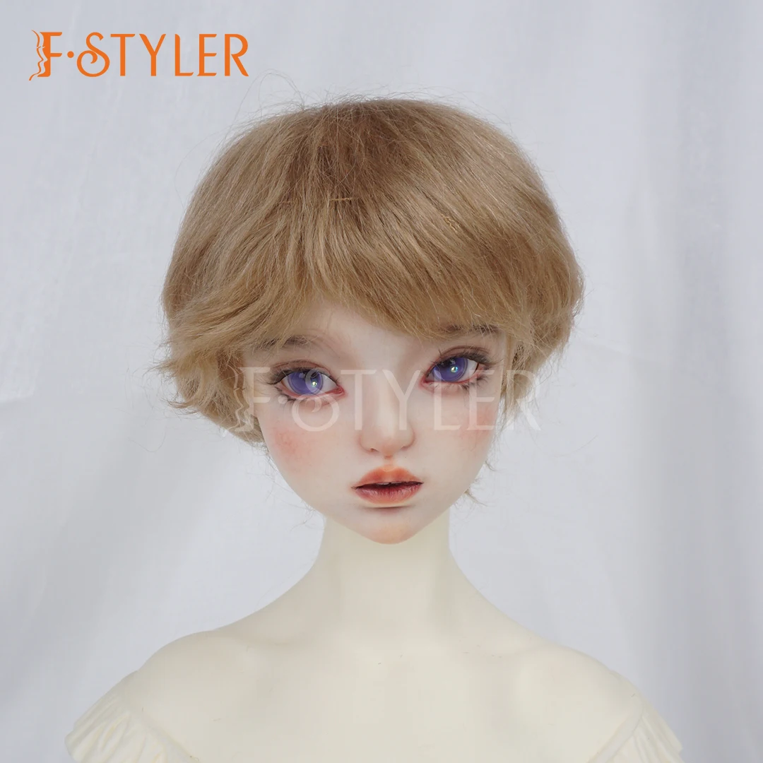

FStyler Boy Short Wig for BJD Soft Mohair Pink Brown Hair 8-9 Inches Head Size Boycut Dolls Wigs 1/3
