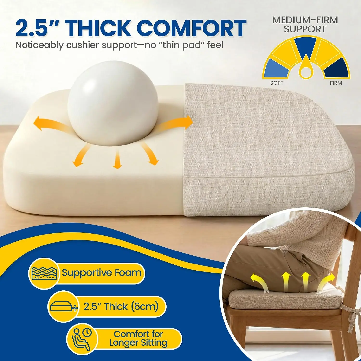Chair Cushions for Dining Chairs, Set of 4, 2.5